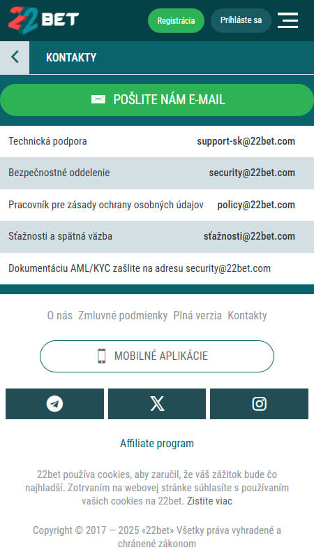 22Bet Customer support