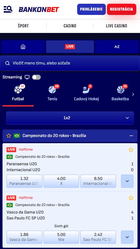 Rozhranie udalostí Bankonbet a športových stávok