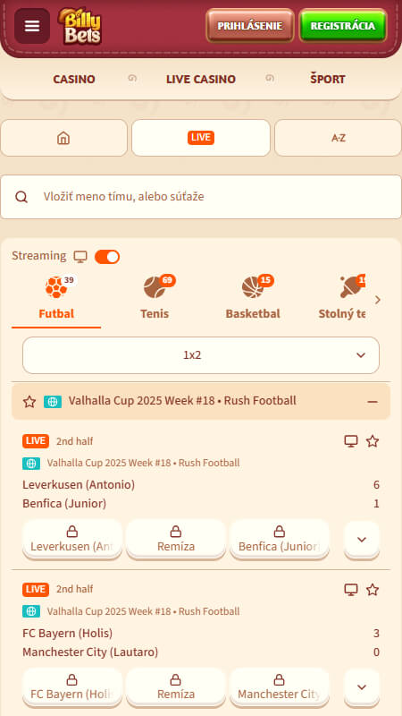 BillyBets Bookmaker Live betting Slovakia