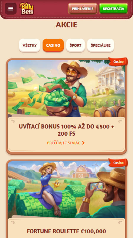 BillyBets casino bonuses Slovakia