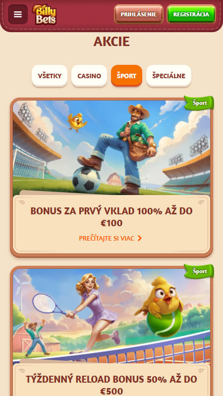 BillyBets Bookmaker sport bonuses Slovakia