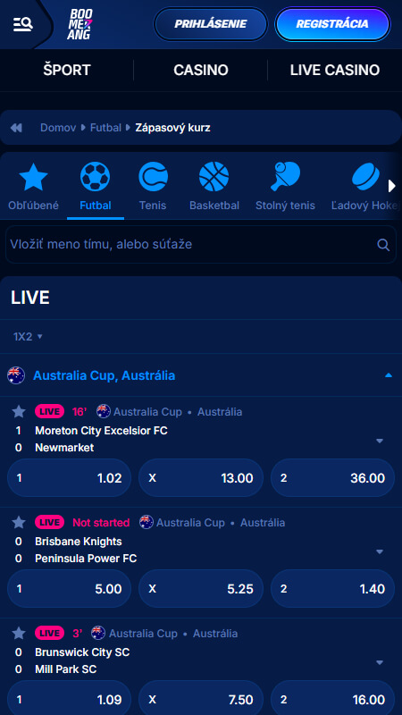 Boomerang Bet Bookmaker Live betting Slovakia