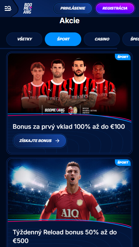 Boomerang Bet Bookmaker sport bonuses Slovakia