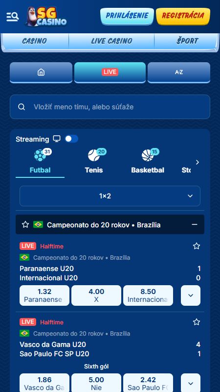 Rozhranie udalostí SGcasino a športových stávok