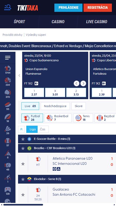 Rozhranie udalostí tikitaka a športových stávok