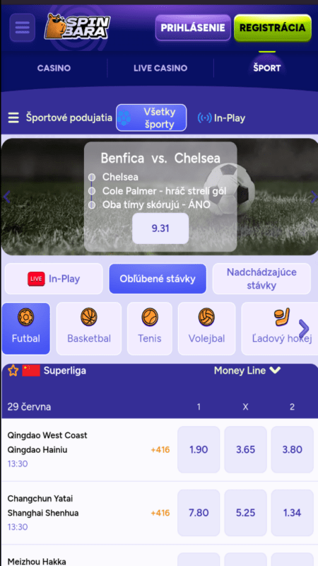 Športové stávkovanie v Spinbare 