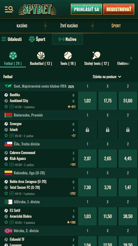 SpyBet Bookmaker Live betting Slovakia