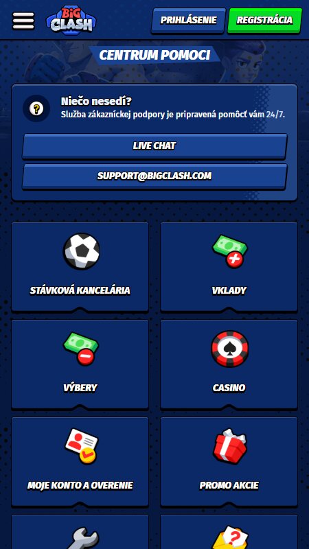 BigClash technical support page SK