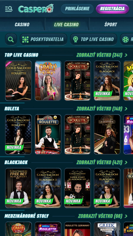 Caspero live casino games Slovakia