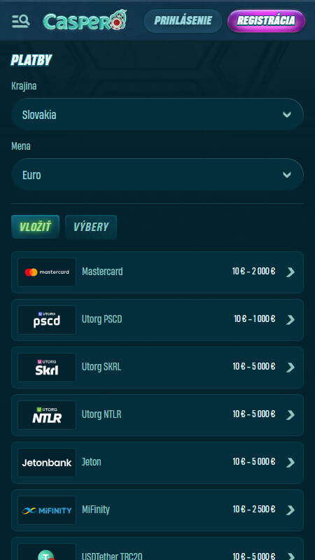 Capero payment options Slovakia