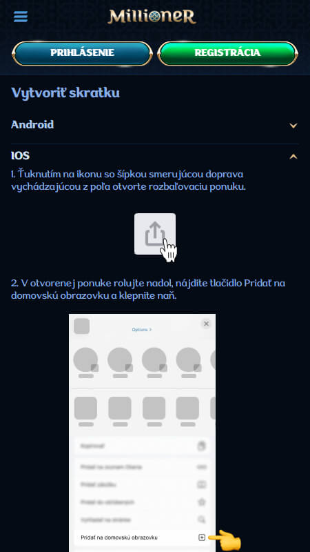 Millioner shortcut mobile Slovakia