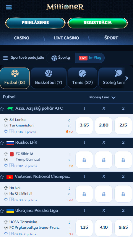 Millioner bookmaker live betting Slovakia