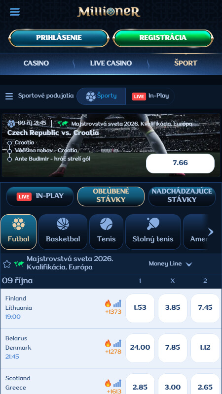 Millioner bookmaker sports betting Slovakia