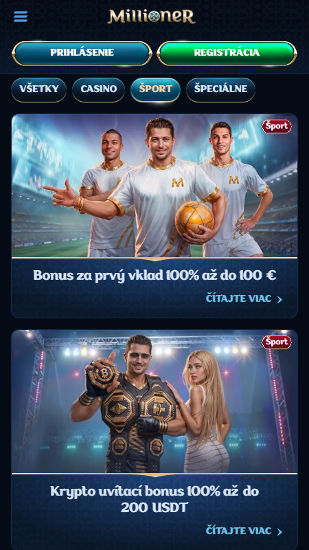 Millioner bookmaker sport welcome bonuses Slovakia