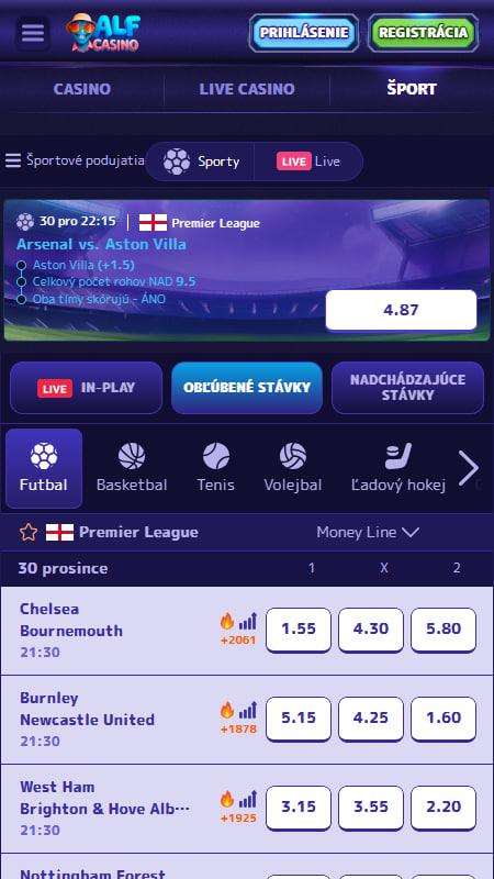 Športové stávkovanie v Alf Casino