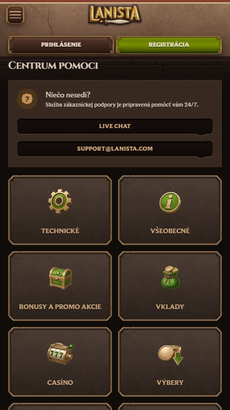 Zákaznícka podpora v Lanista kasíne