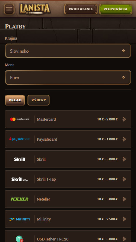 Lanista payment options Slovakia