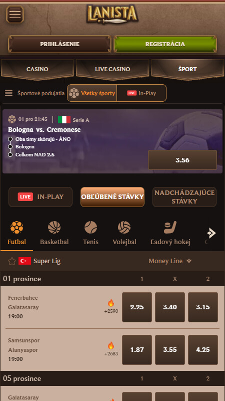 Lanista bookmaker sports page