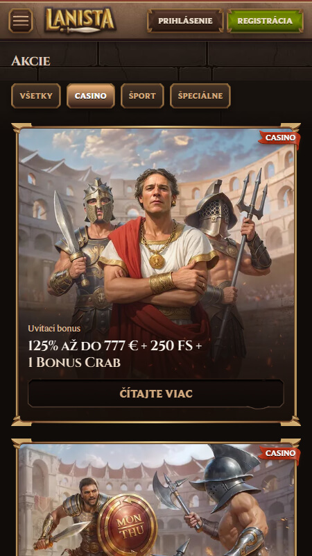 Uvítací bonus je v Lanista kasíne