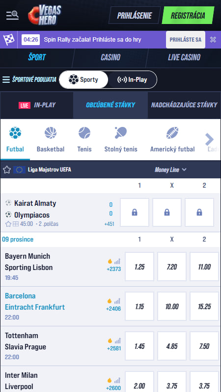 Športové stávkovanie na VegasHero