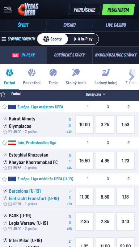 Živé stávkovanie VegasHero Slovensko 