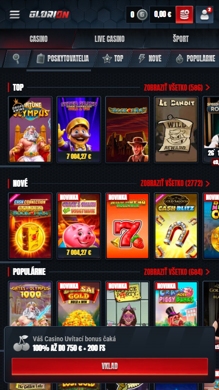 Softvér a ponuka hier Glorion Casino