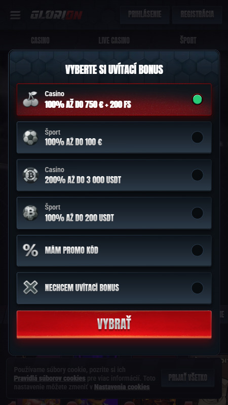 Registrácia v kasíne Glorion