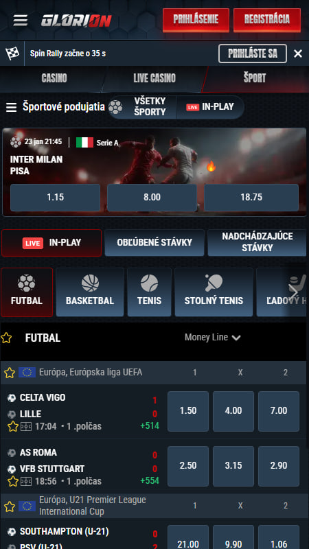 Živé stávkovanie Glorion Slovakia