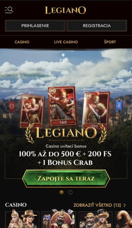 Legiano free spiny na Slovensku