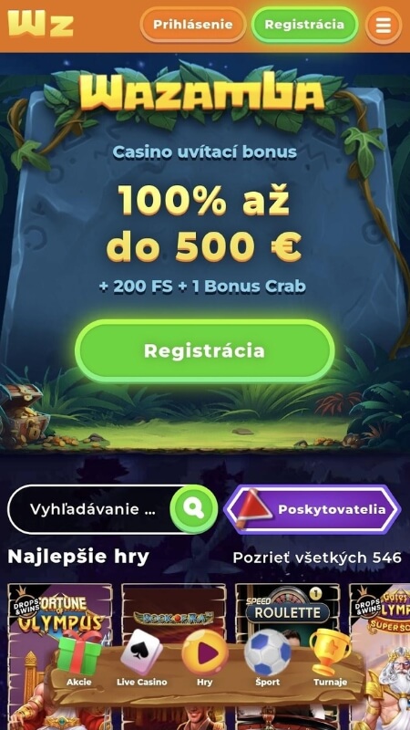 Wazamba Casino main page