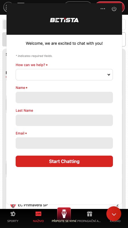 Live chat v Betista