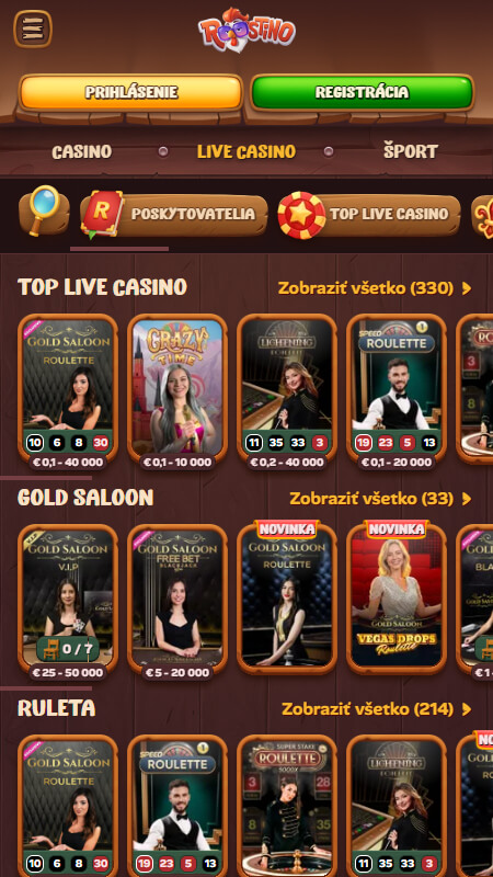 Roostino live casino