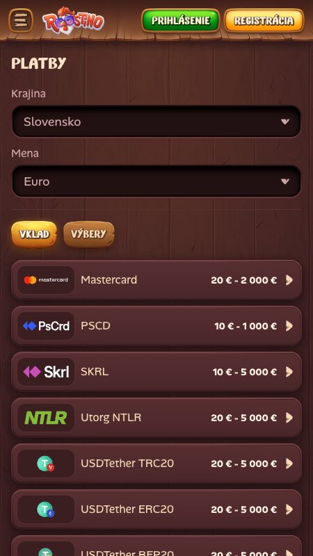 Spôsoby platby v Roostino