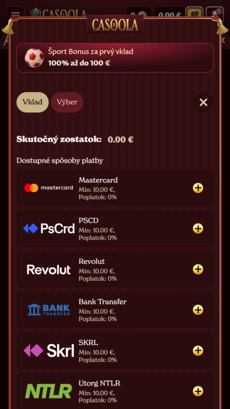 Casoola bookmaker deposit