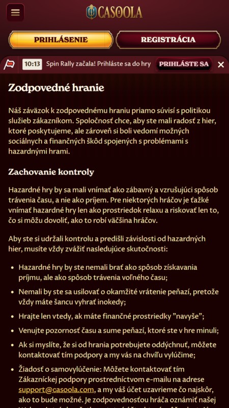 Casoola responsible gambling