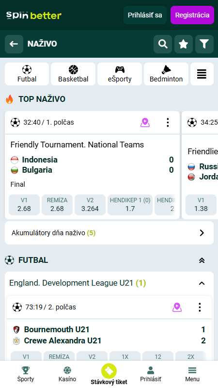 Spinbette live sport betting