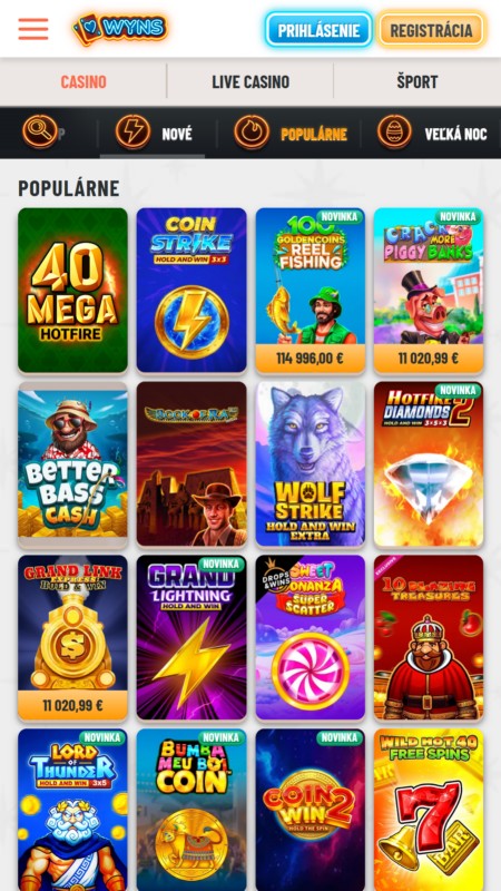 Wyns casino popular games