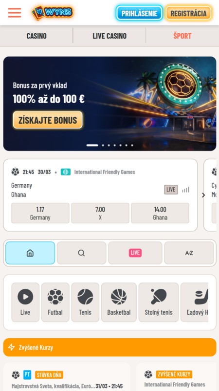 Wyns casino sport betting section