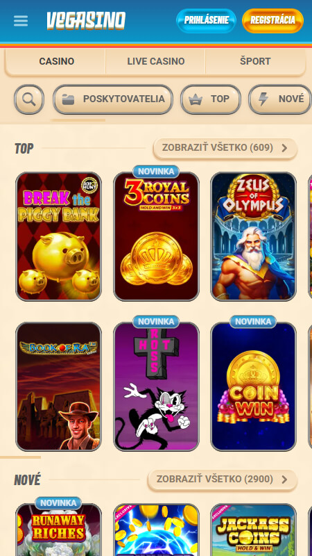 Vegasino Casino games