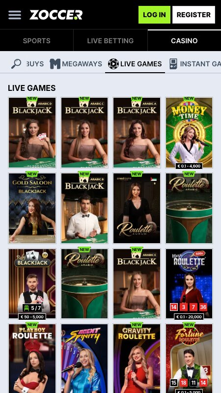 Rozhranie live stávok v Zoccer