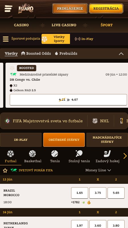 Rozhranie športového stávkovania v Lizaro