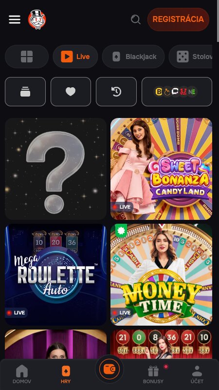 Rozhranie live kasína Monopoly.win