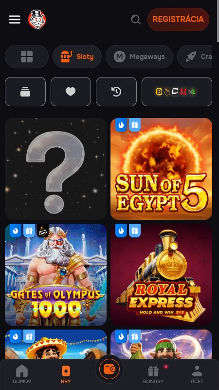 Rozhranie online kasína Monopoly.win